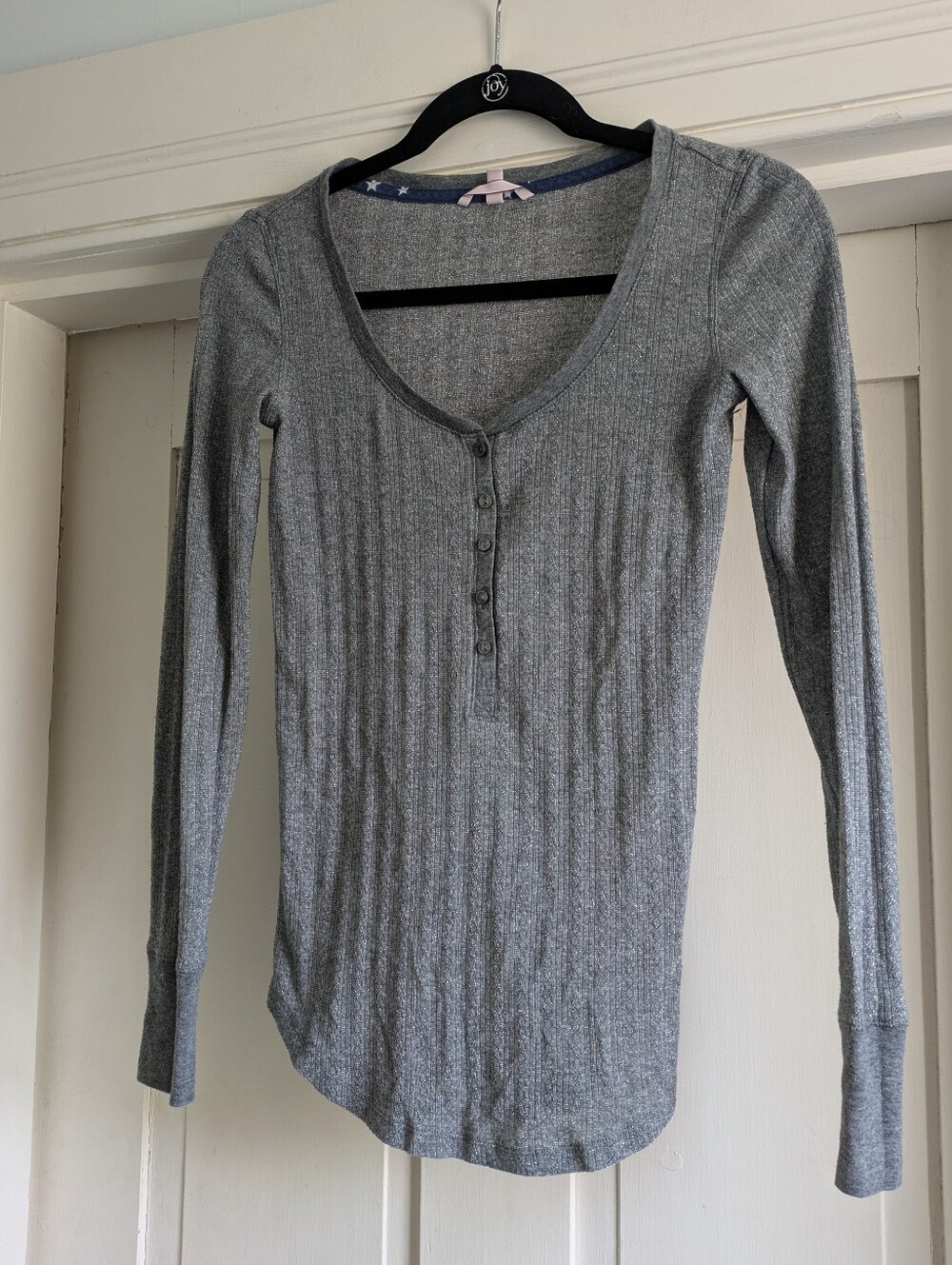 Victoria Secrets Gray/Silver Sparkle Long Sleeve T Shirt- S